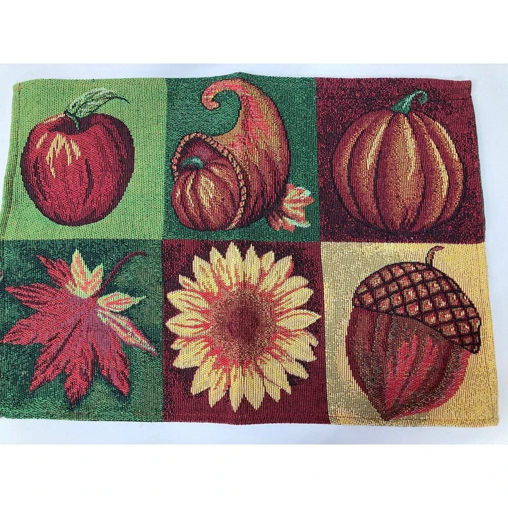 Autumn Harvest Thanksgiving Fall Placemats Set of 2 Reversible Tapestry Decor